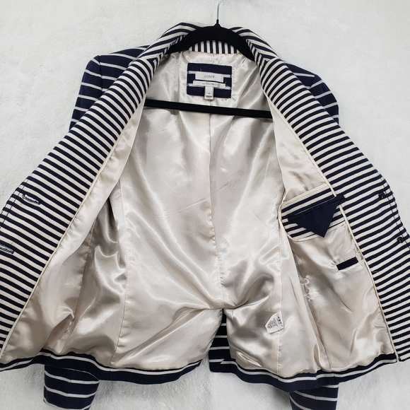 J. Crew Schoolboy Blazer Women US 4 Navy White Stripe linen cotton nautical - Picture 3 of 13